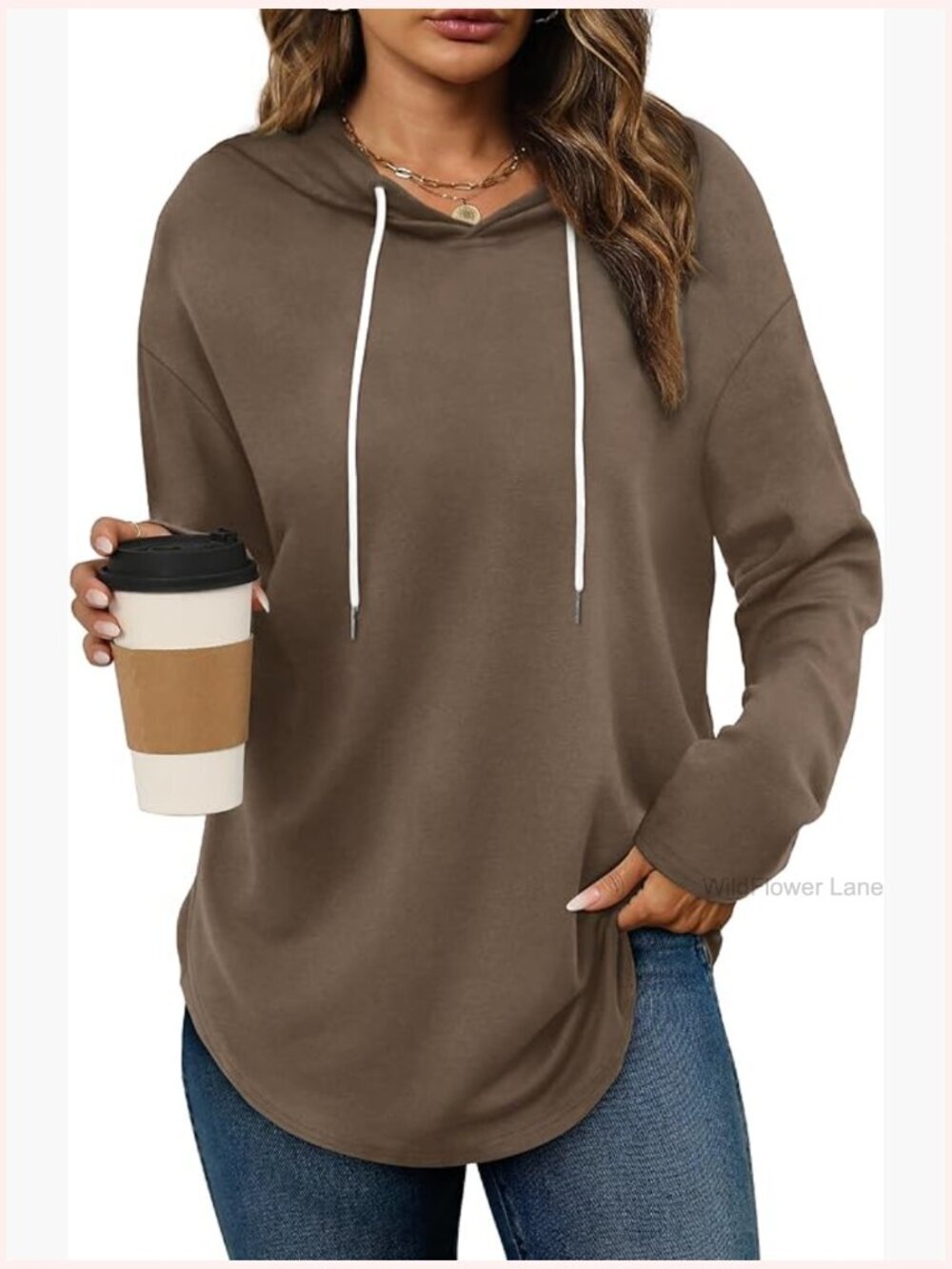 Long Sleeve Hooded Sweatshirt Pullover Casual Crewneck Tunic Fall Winter Top
